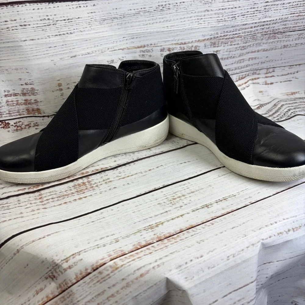 Fitflop Boots 6.5‎ Womens Black Superflex Leather Bootie Wedge Round Toe Low Zip